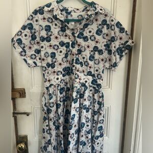 Never A Wallflower Abstract Floral Maxi Shirt Dress
